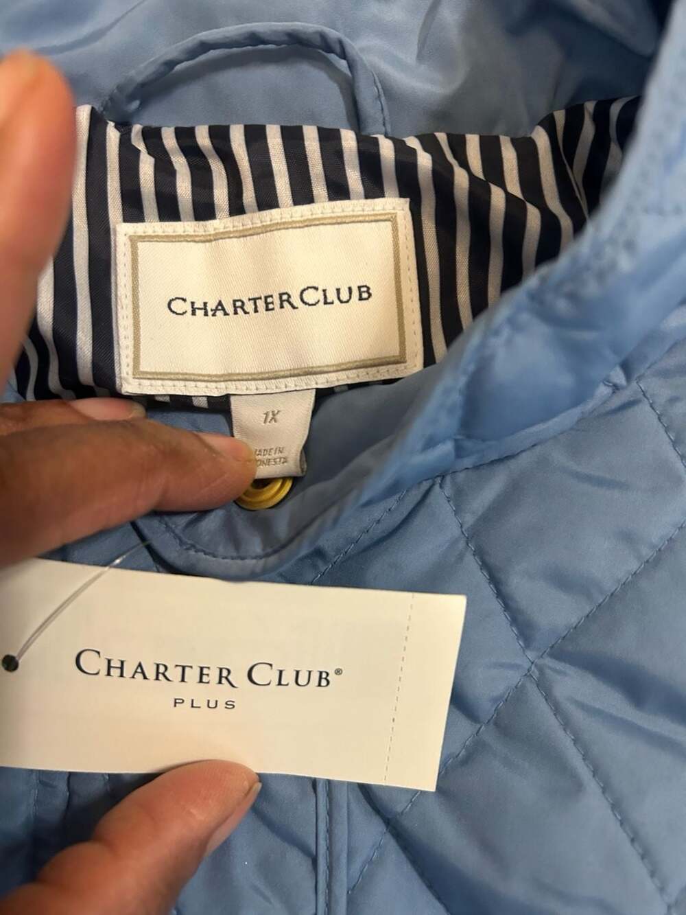 Charter Club Quilted Jacket Womens 1X Blue Lightweight Coat NWT Snap Zip Plus - Picture 3 of 9